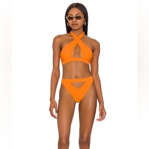 Lovewave Quinn bikini bottom cutout Orange NWT tie back Sexy Tangerine Medium
